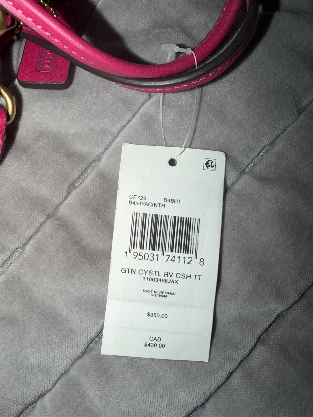 NWT COACH CASHIN MINI HYACINTH PINK CRYSTAL RIVETS MINI TOTE CE729 - Picture 7 of 7